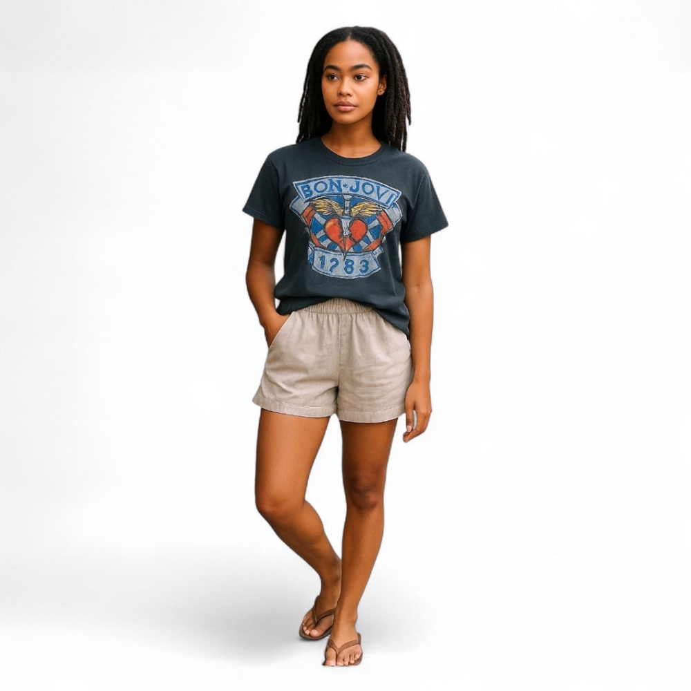 FAHERTY‎ Arlie Day Linen Blend Cuffed Short In Gray Stone Women's Sz M